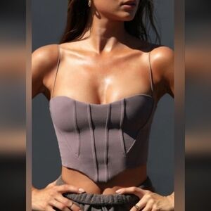 Joah Brown Sueded Mauve Color Cropped Crop Corset Top Sleeveless Tank Top M/L